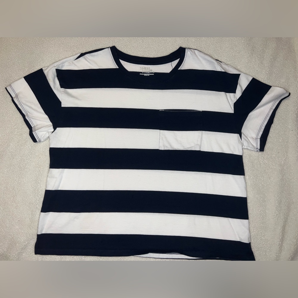 Time and Tru Navy and White Striped Crop Top